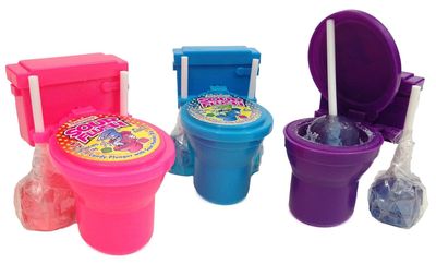 Kidsmania Sour Flush, Novelty Toilet Candy with Plunger Lollipop and Sour Fizzy Powder - Gift Pack of 3 (Colors May Vary) By Lyza&#39;s Sweets Treats