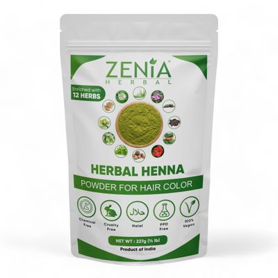 Zenia Herbal Henna Powder Natural Hair Color Dye with 10 Herbs Prevents Hair Loss, Supports Healthy Growth (8oz)