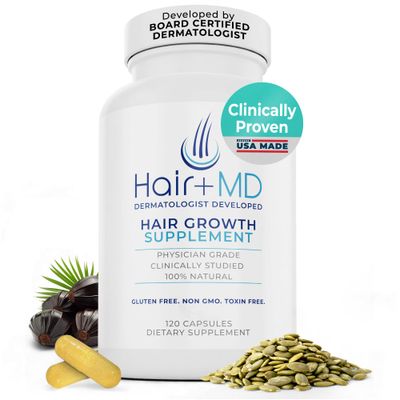 Hair Plus MD Hair Growth Supplement, 120 Capsules - Supports Hair Growth Density - Dermatologist-Developed with Collagen Vitamins - Gluten-Free, Toxin-Free, Non-GMO - 1 Month Supply