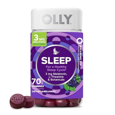 OLLY Sleep Gummy, 3 mg Melatonin, L-Theanine, Chamomile, Lemon Balm, Sleep Aid, Blackberry - 70 Count