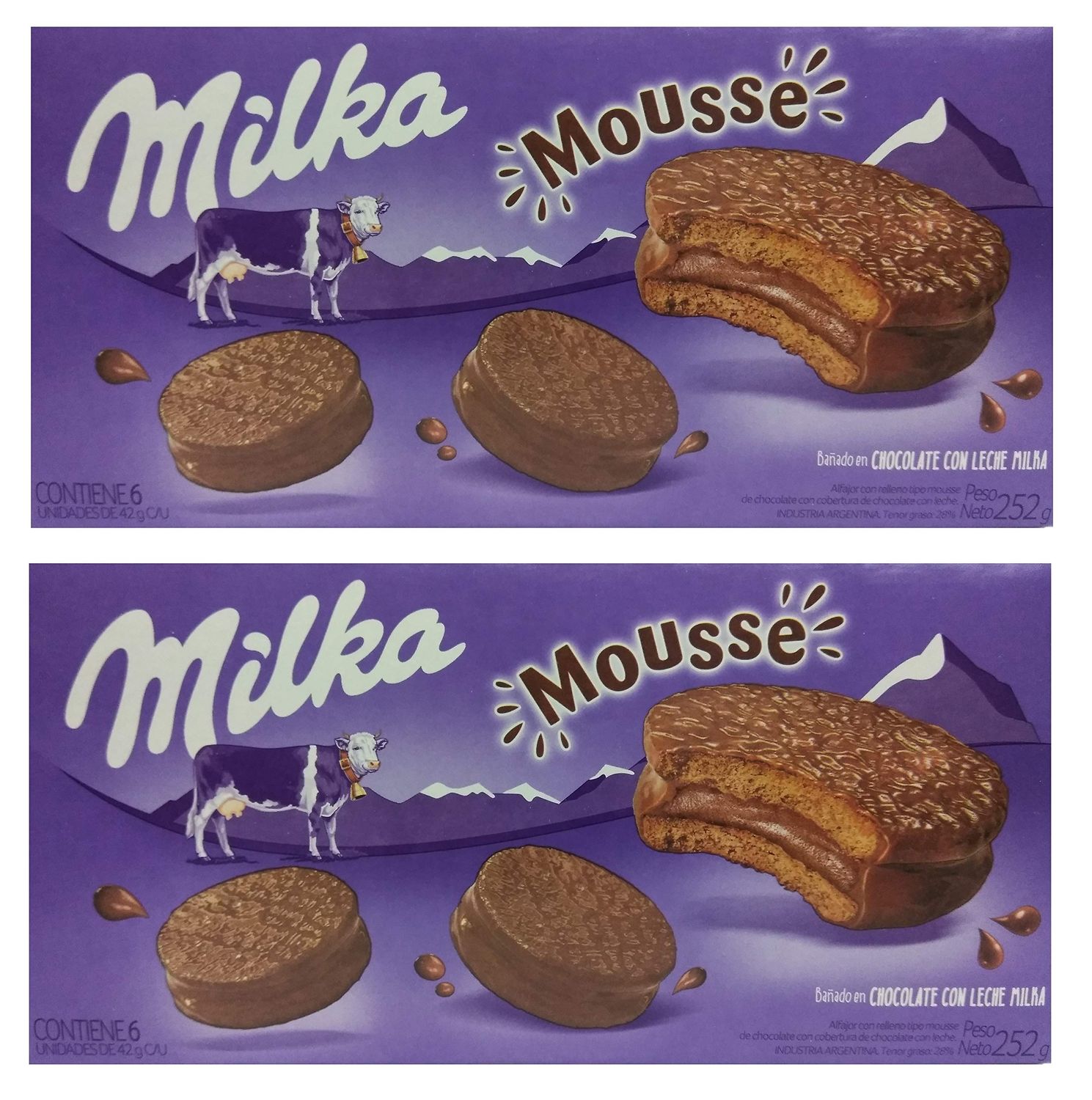 MILKA Alfajor Mousse x 6 units 252 grs. 8.88 oz. - 2 PACK.