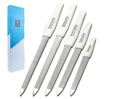 SMI 5 Pcs Solingen Germany Sapphire Metal Nail File Set 1 Curved File - Fine and Coarse Nail Files - Double Sided Professional Manicure Pedicure Kit Best Nail File for Fingernail Toenail Care