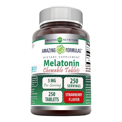 Amazing Formulas Melatonin Chewable Supplement 5 Mg Per Serving 250 Tablets Non-GMO Gluten-Free Made in USA (Strawberry Flavor)