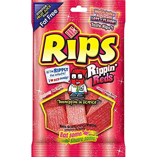 Rips Rippin Reds Bite Size Licorice Candy with Raspberry, Cherry, Wild Berry and Red Apple Flavors, 4 Ounce