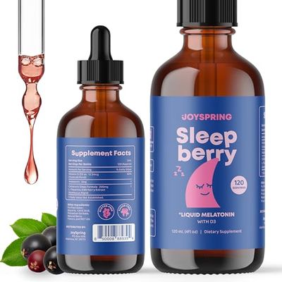 JoySpring SleepBerry - Kids Melatonin Liquid - 3MG Melatonin with D3 and Elderberry - Sugar-Free Liquid for Kids Teens - Gentle Natural Sleep Support Formula (4 fl oz)