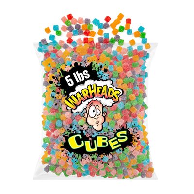 WARHEADS Cubes - Sour Sweet Fruity Chewy Candy - Orange, Watermelon, Blue Raspberry, Black Cherry, Strawberry Green Apple Flavors - 5 lb. Bulk Bag