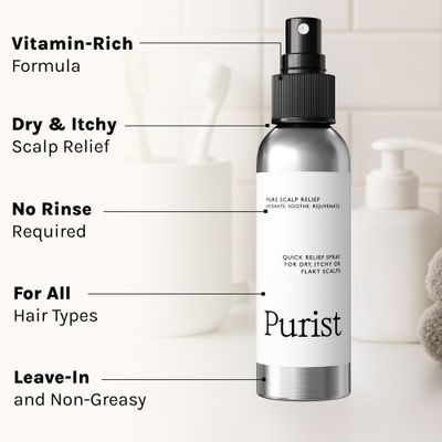 Purist Dandruff Spray - Leave-In Itchy, Dry Scalp Treatment - Hydrating, Lightweight, Soothing Scalp Moisturizer - Scalp Care Spray for Dryness, Dandruff, Flaky Scalp - Non-Greasy and Quick Relief
