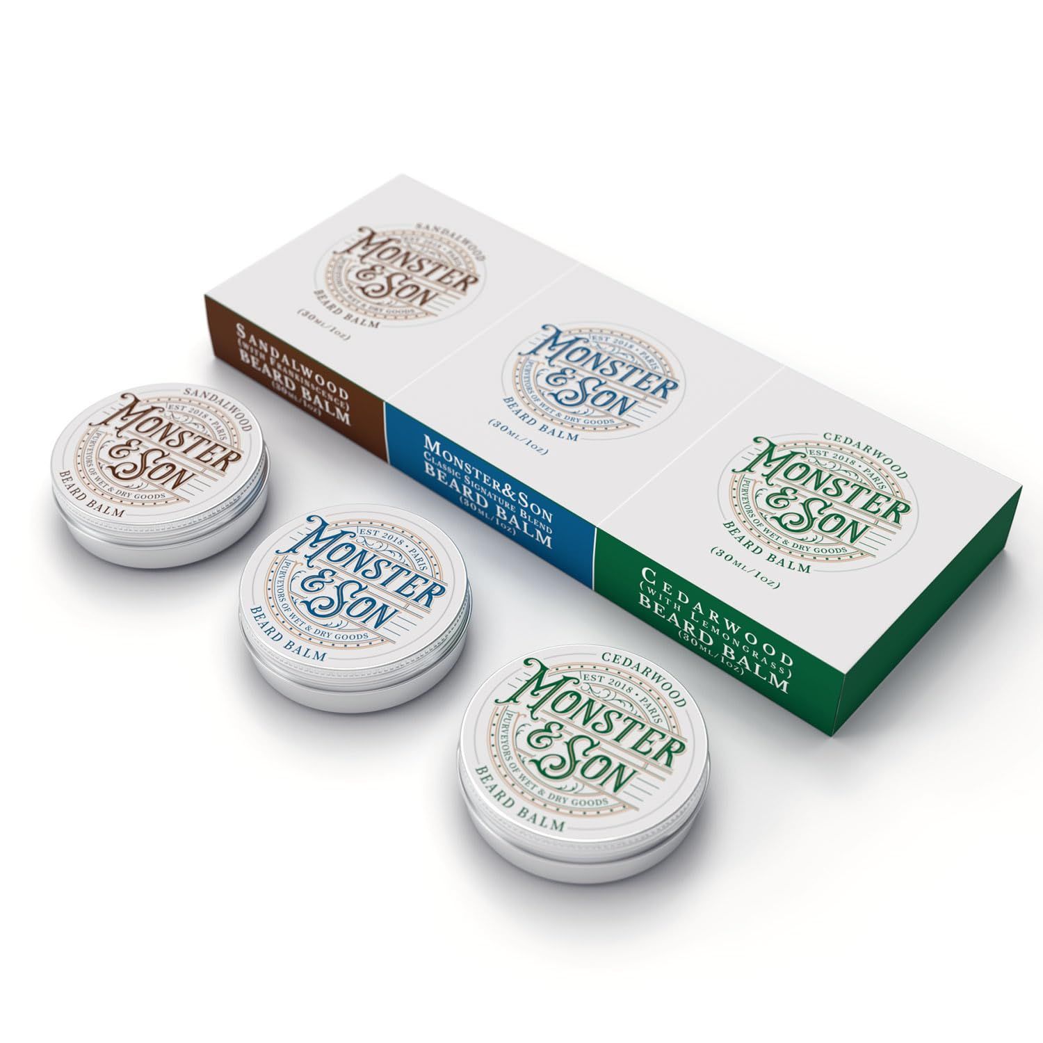 MonsterSon Organic Beard Balm Variety Pack x3 - Helps to Hydrate, Style and Promote New Hair Growth - Rich in Vitamins Minerals - Jojoba Oil, Shea Butter, Coconut Oil - Ideal Gift for Bearded Men