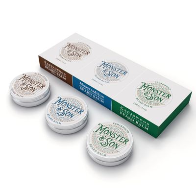 MonsterSon Organic Beard Balm Variety Pack x3 - Helps to Hydrate, Style and Promote New Hair Growth - Rich in Vitamins Minerals - Jojoba Oil, Shea Butter, Coconut Oil - Ideal Gift for Bearded Men