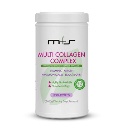 MS Multi Collagen Complex - Hydrolyzed Collagen peptides, Types I, II, III for Skin, Hair, Nails and Joints - with Vitamin C, Hyaluronic Acid, Keratin, Biotin and Silica (Unflavored)