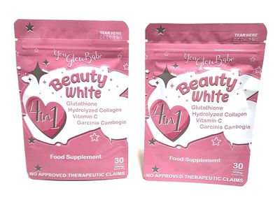 You Glow Babe Beauty White 4 in 1 Glutathione Food Supplement, Size 15gram Each (Pack of 2) 30 x 2-60 Capsules
