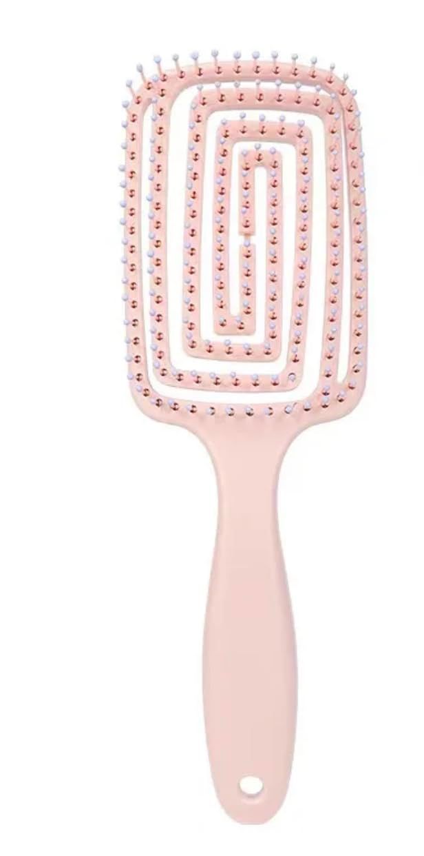 Generic Wet and Dry Curved Vent Massage Square Paddle Detangling Hair Brush, Pink