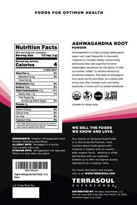 Terrasoul Superfoods Organic Ashwagandha Root Powder, 1 Lb - Stress Adaptogen May Improve Sleep Lab-Tested for Quality