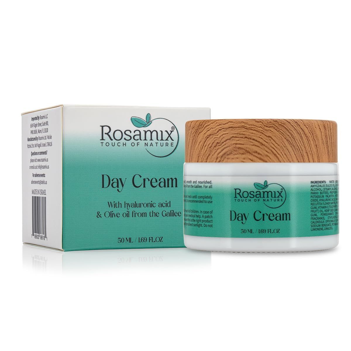 Rosamix Hyaluronic Acid Day Cream - Daily Face Moisturizer - Facial Skin Care and Neck with Shea Pomegranate Oils - Ultra Hydrating Face Cream, 50ml FL.OZ 1.69