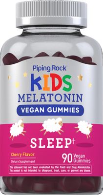 Piping Rock Kids Melatonin Gummies 1mg 90 Count Supplement for Children Cherry Flavor Vegan, Non-GMO, Gluten Free
