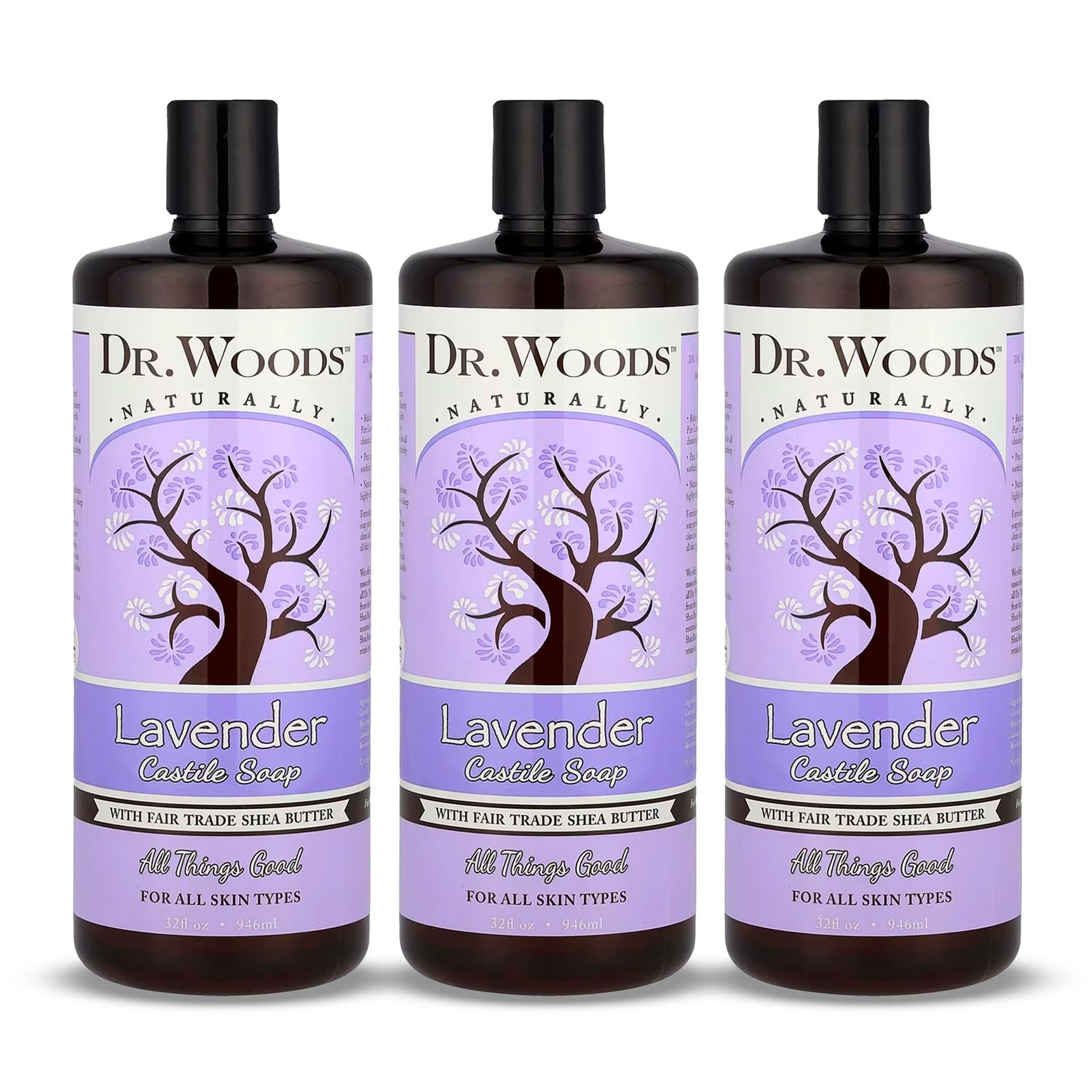 Dr. Woods Pure Lavender Castile Soap with Organic Shea Butter, 32 Ounce (Pack of 3)