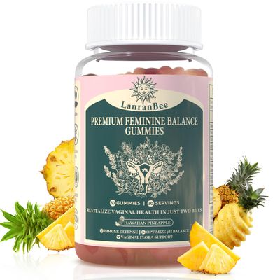 LanranBee Premium Feminine Balance Gummies - for Womens Health Wellness - Immune Support - Vegan, Gluten-Free Halal - Hawaiian Pineapple - 60 Gummies - 30 Servings (1)