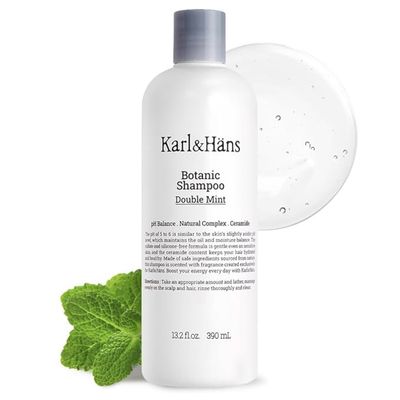 KarlHans Botanic Double Mint Vegan Shampoo Organic for Men and Women, Sulfate-Free Hair Shampoo with Peppermint Natural Flower Extracts, Scalp Repair for All Hair Types, 13.2 fl oz