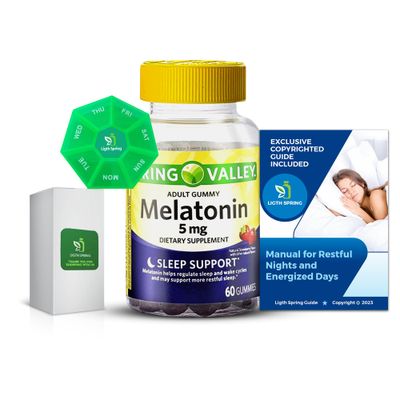 Melatonin Adult Gummies 5 mg, Sleep Support 60 Count with bundle Exclusive Better LigthSpring Guide Weekly Pill Organizer (3 Items)