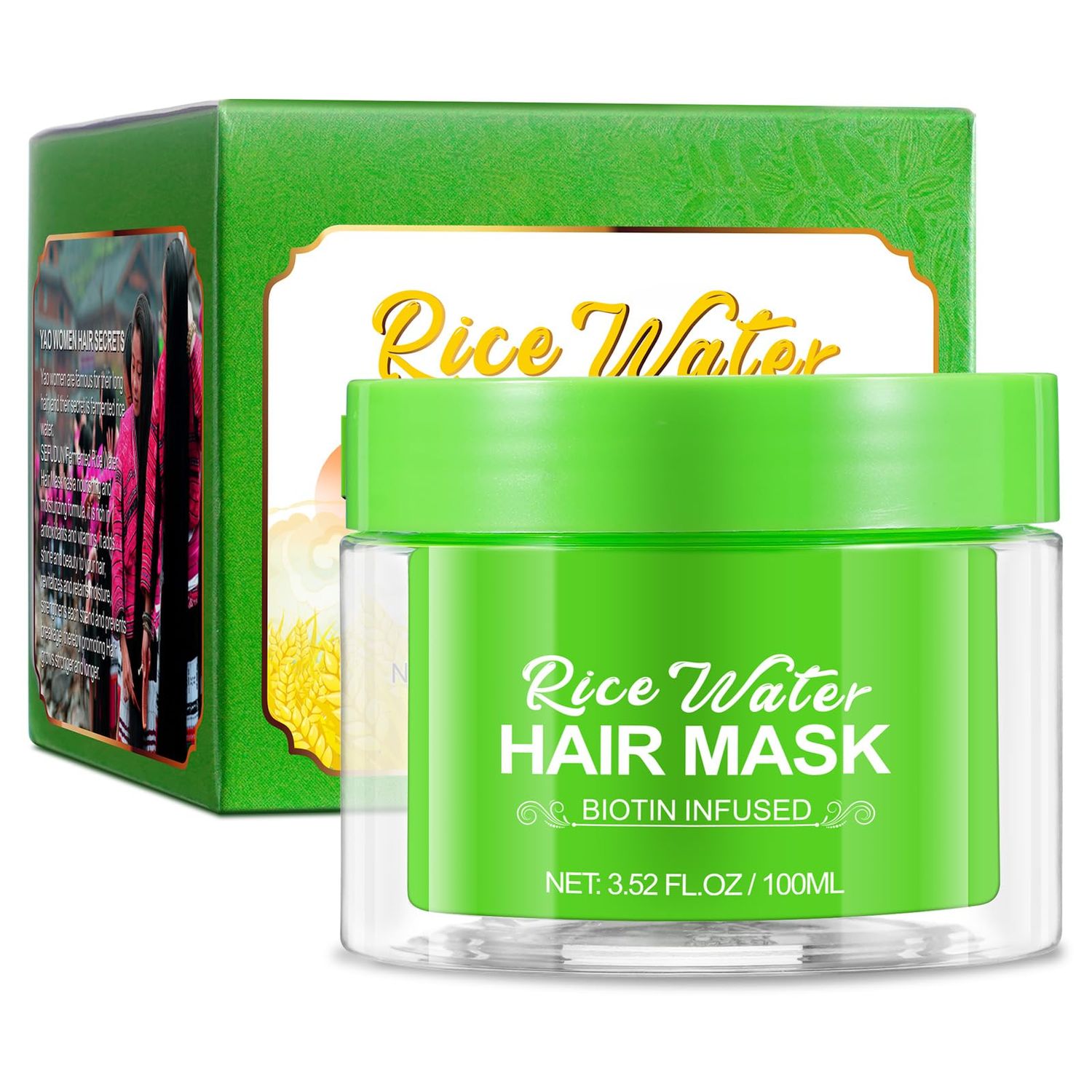 Rice Water Hair Mask for Dry Damaged Hair and Growth,Hair Treatment Mask, Repairs Damage Hair Root, Essential Oil Biotin Deep Treatment,for Thinning Hair and Hair Loss, All Hair Types