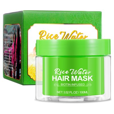 Rice Water Hair Mask for Dry Damaged Hair and Growth,Hair Treatment Mask, Repairs Damage Hair Root, Essential Oil Biotin Deep Treatment,for Thinning Hair and Hair Loss, All Hair Types