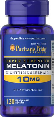 Puritan&#39;s Pride Premium Super Strength Melatonin 10mg Sleep Aid, Dietary Supplement for Sound, Restful, and Longer Sleep Support, 4 Month Supply, 120 Rapid Release Capsules (Packaging May Vary)