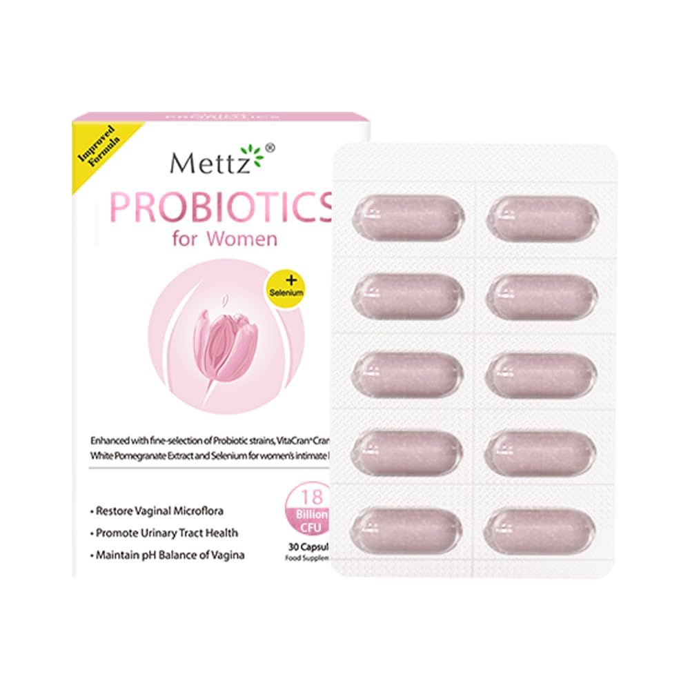 Mettz Vaginal Women Probiotic pH Balance with Prebiotics Lactobacillus Probiotic Blend - Women&#39;s Vaginal Health Supplement - Promote Healthy Vaginal Odor Vaginal Flora, 30 Capsules