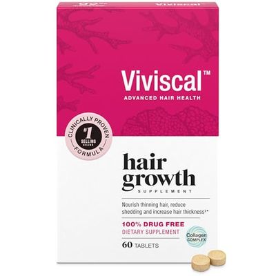 Viviscal Women&#39;s Hair Growth Supplement - Nourish Thinning Hair and Increase Hair Thickness - With AminoMar Collagen, Biotin, Zinc, Vitamin C, and Iron - 60 Tablets (30-Day Supply)