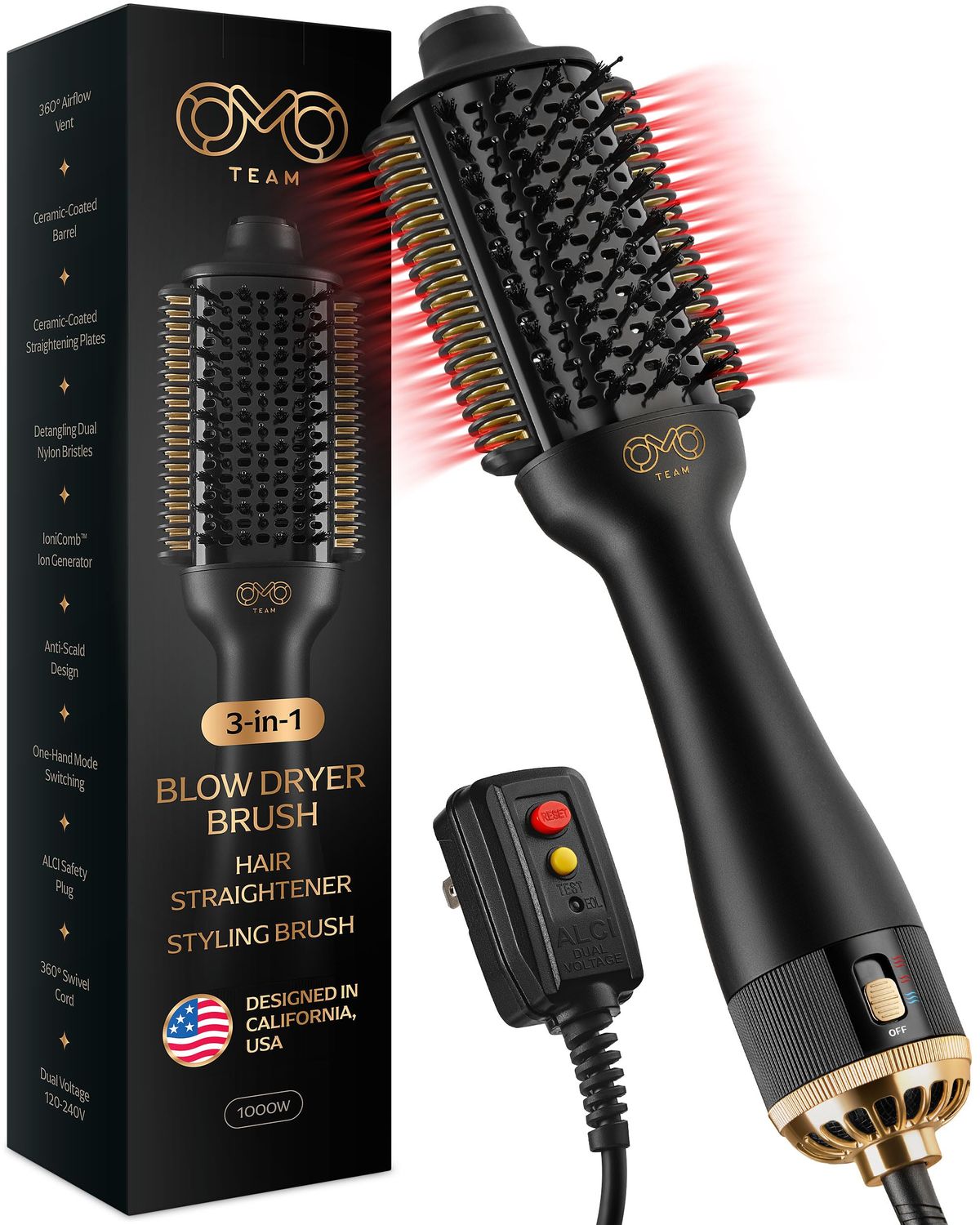 Blowout Brush Hair Dryer, Automatic Dual Voltage 3-in-1 Blow Drying Brush, Ionic Hair Straightener Comb wNo Heat Damage, Light 1.3lb Blowout Tool, Blow Dryer Curling Wand, Hot Air Styler for All Type