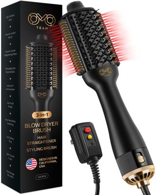 Blowout Brush Hair Dryer, Automatic Dual Voltage 3-in-1 Blow Drying Brush, Ionic Hair Straightener Comb wNo Heat Damage, Light 1.3lb Blowout Tool, Blow Dryer Curling Wand, Hot Air Styler for All Type