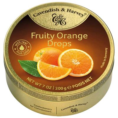 Cavendish Harvey Fruity Orange Hard Candy Drops 7 Ounce Tin - Pack of 9