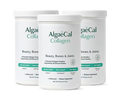 ALGAECAL Collagen: 4 Clinically-Supported Collagen Peptides VERISOL, FORTIGEL, UC-II, FORTIBONE, Anti-Aging Hydrolyzed Collagen Powder, 3 Packs, Made in USA