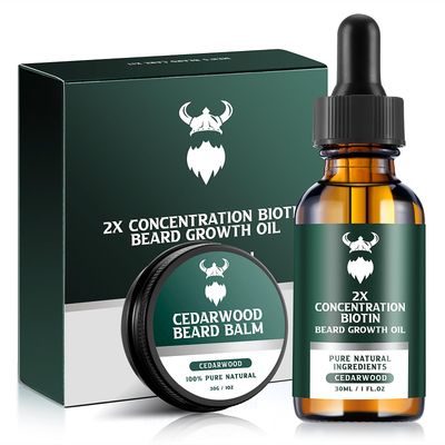 MistySprite Beard Growth Kit - 2X Concentration Biotin for Men, Natural Argan, Jojoba Oils and Vitamins (Cedarwood)