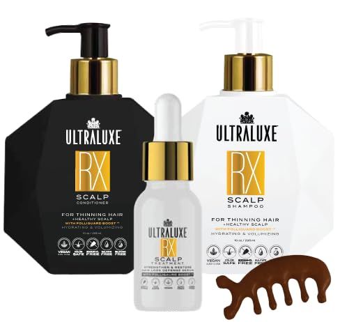 Ultraluxe RX Hair Care Set, Scalp Treatment Bundle for Thinning Hair, Shampoo, Conditioner and Serum