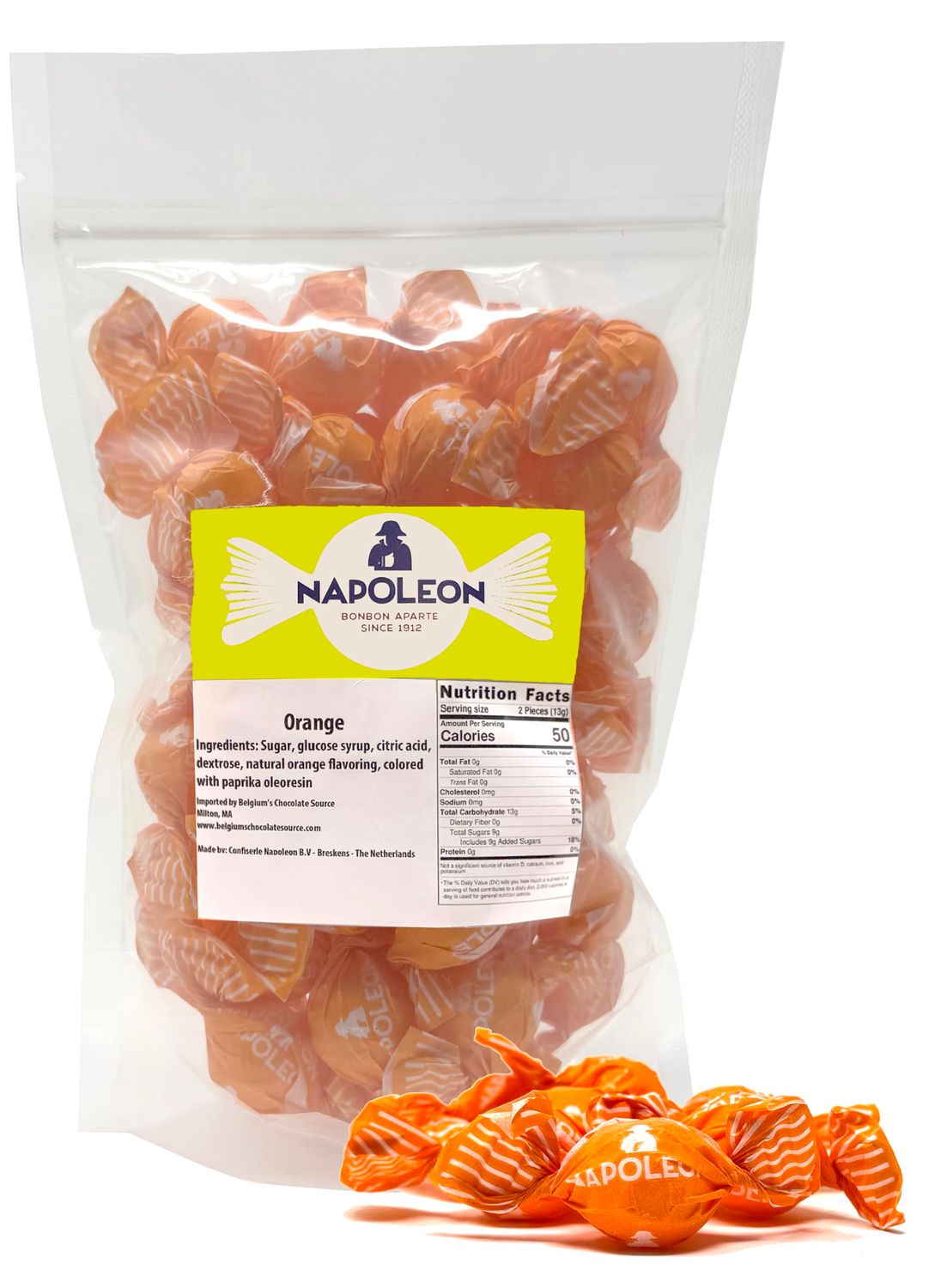 Napoleon Sour Orange Balls Individually Wrapped Hard Candy Sour Fruit Mix Gluten-Free, Dye-Free Candy 10 Ounces