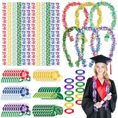 Kisston 12 Set Candy Lei Kit for Graduation 2025 Hawaiian Candy Lei Making Kit Includes Candy Lei Tubing Ribbons Cards for Party Graduate Gifts