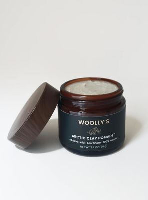 Woolly&#39;s Arctic Clay Pomade - 100 All Natural Hair-Healthy Ingredients. All day, flexible hold. Easy washout. Low Shine, Natural Finish.
