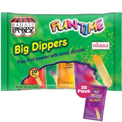 DOUzzle Fizzy Fruit Powder with Candy Dipstick (20 Count, Pack of 1) Individually Wrapped Candies, Birthday Party Favors, Goodie Bags Stuffers, Pinata Filler - Kosher Parve