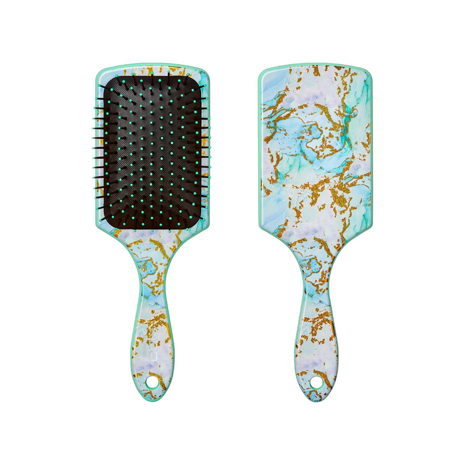Red by Kiss Designed Brush, Easy Hair Detangling Styling, Scalp Massage Smoothing Hairbrush, Comfortable Cushion Pad, Wet Dry Hair (Square Aqua Marble)