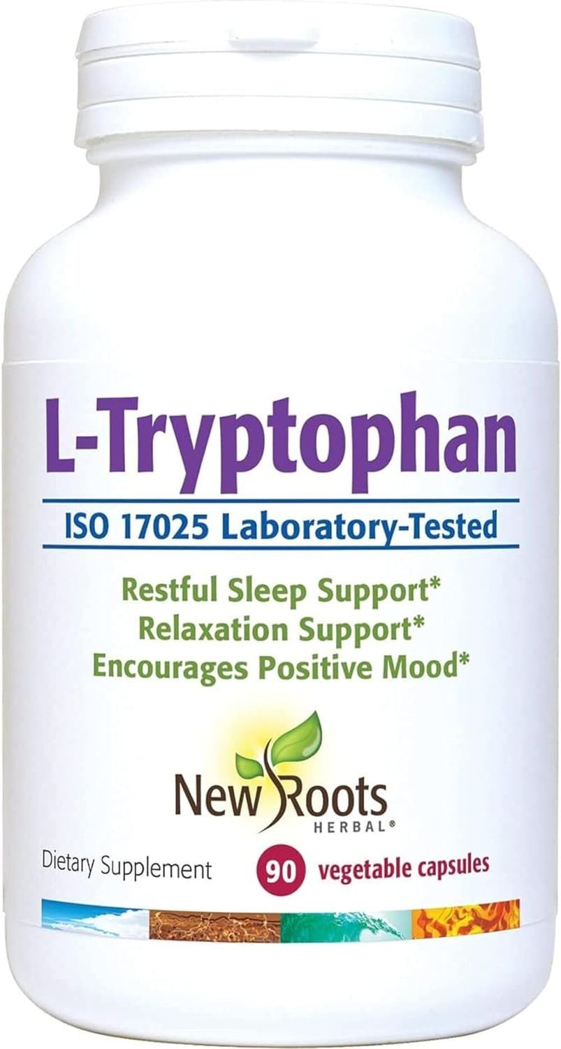 New Roots L-Tryptophan Supplement (90 Capsules) 220mg, Herbal Sleep Aid, Mood and Stress Response Support - Gluten-Free, Non-GMO, Vegetarian