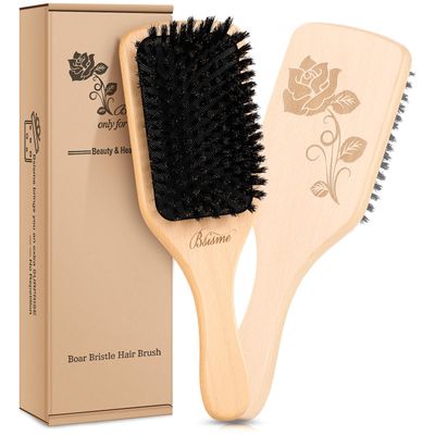 Bsisme Hair Brush, Boar Bristle Hair Brushes for Women Men Kid, Natural Bristles Paddle Brush for Thin Fine Hair, Restore Shine and Texture, Enhance Hair Shine and Health