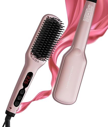 MEGAWISE Pro Ceramic Ionic Hair Straightener Brush for Home Salon MCH Fast 20s Heating Tech with Auto-Off Safety Anti-Scald with Universal Dual Voltage Rotatable Power Cord
