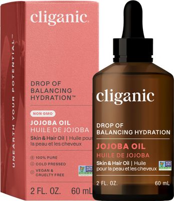 Cliganic Non-GMO Jojoba Oil for Skin, Hair Face (2oz) 100 Pure, Natural Cold Pressed Unrefined Hexane Free (Packaging May Vary)