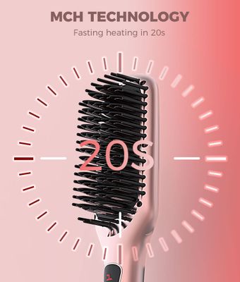 MEGAWISE Pro Ceramic Ionic Hair Straightener Brush for Home Salon MCH Fast 20s Heating Tech with Auto-Off Safety Anti-Scald with Universal Dual Voltage Rotatable Power Cord