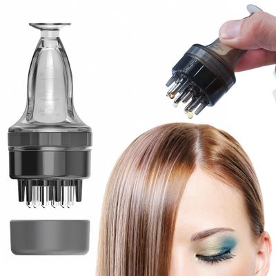 Hair Oil Applicator Bottle with Root Comb and Scalp Massager for Hair Growth (Transparent Grey)