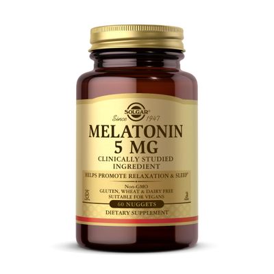 Solgar Melatonin 5 mg - 60 Nuggets - Helps Promote Relaxation Rest - Non-GMO, Vegan, Gluten Free, Dairy Free, Kosher - 60 Servings