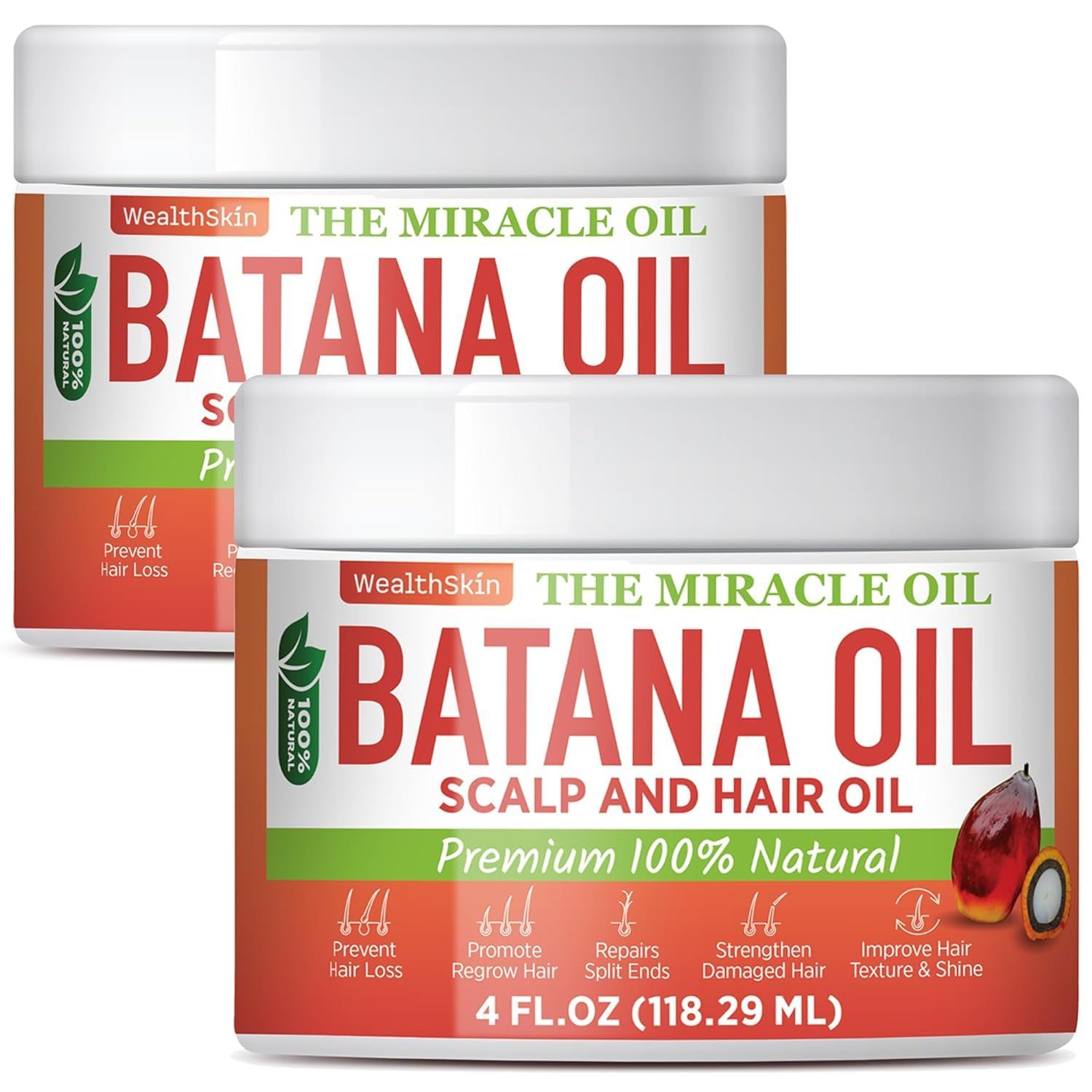 Batana Oil from Honduras: Hair Growth Mask and Scalp Treatment, Repairs Hair Skin, Reduces Shedding (4oz, 2 Pack)