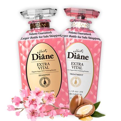 Moist Diane Keratin Shampoo and Conditioner Set for Curly Hair Women Men, Organic Hair Care with Argan Oil for Damaged Fine Hair, Made in Japan, Sulfate Silicone Free, EXTRA VITAL, 30.4 Fl Oz