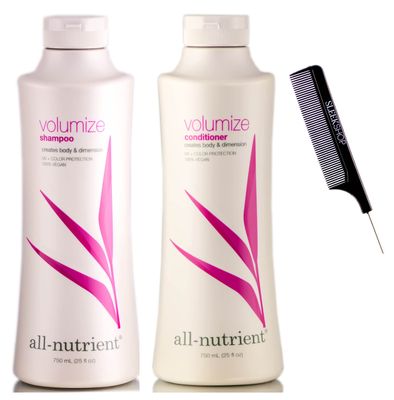 Sleekshop Comb All-Nutrient VOLUMIZE Shampoo Conditioner DUO SET, 25 oz LARGE, For Added Hair Volume Dimension (w Sleekshop Rat Tail Pin Comb) UV Color Protection, 100 Vegan, Allnutrient All-Nutrient
