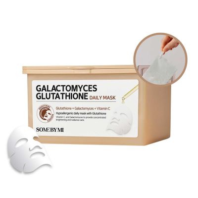 SOME BY MI Galactomyces Glutathione Daily Mask - 30 Sheets, 11.8Oz - Vitamin C Vegan Face Sheet Mask for Skin Brightening Routine - Skin Moisturizing and Glowing Care for Glass Skin - Korean Skin Care